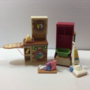 Vintage Doll House Cleaning Laundry Room Housekeeping Furniture Set Broom Mudroo